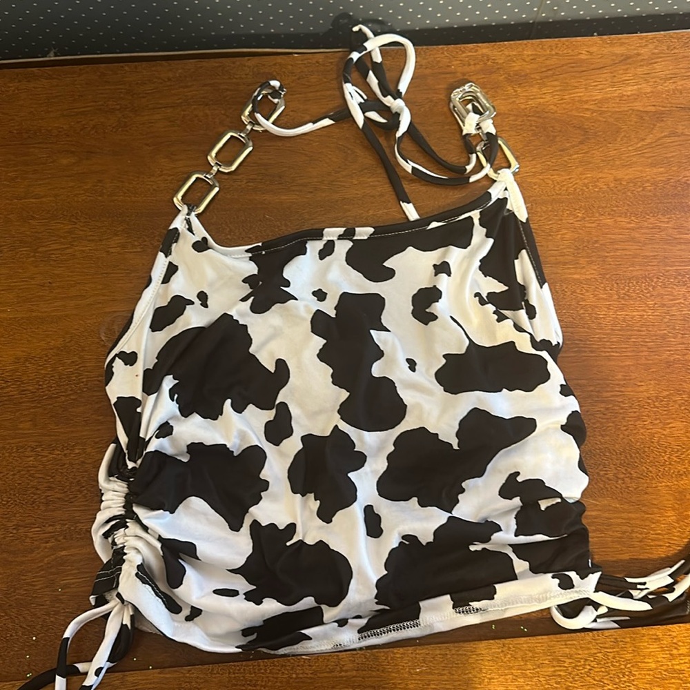 Never been worn cow print cropped halter top